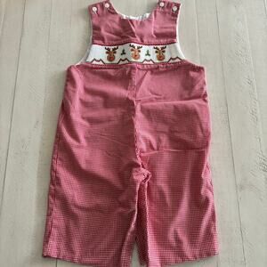 Petit Bebe Smocked Reindeer Jon Jon EUC Size 9months Hand Smocked 100% Cotton